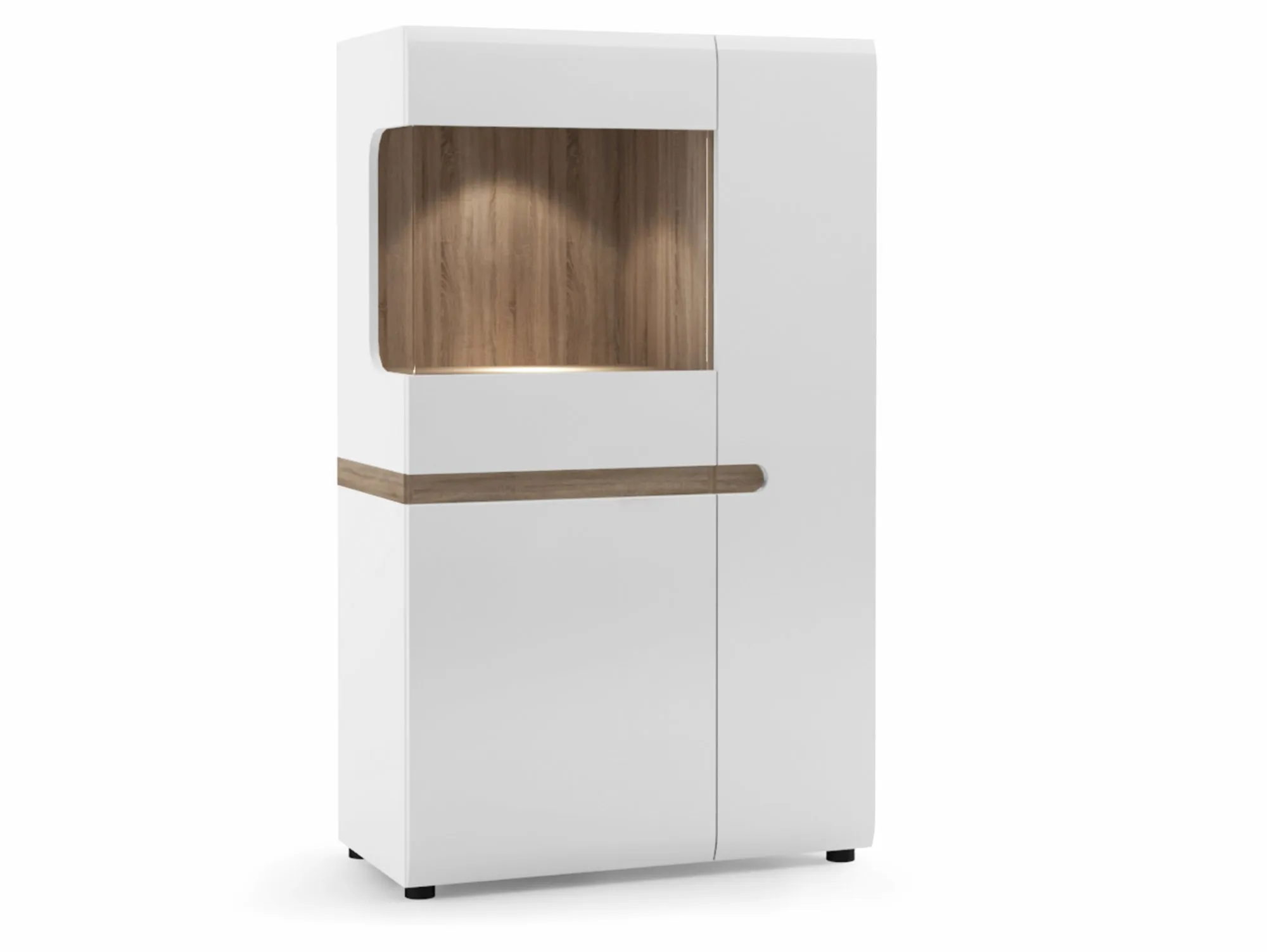 Furniture To Go Furniture To Go Chelsea White High Gloss and Truffle Oak Low 85cm Wide Display Cabinet