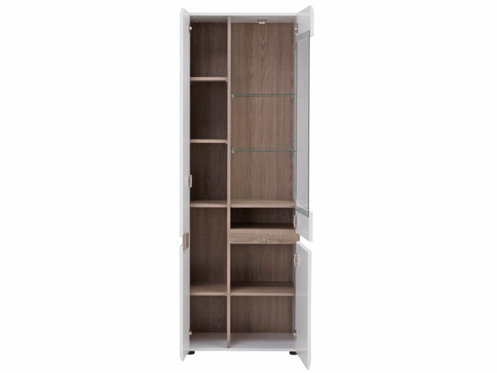 Furniture To Go Furniture To Go Chelsea White High Gloss and Truffle Oak Tall Glazed Narrow Display Cabinet (LHD) (F