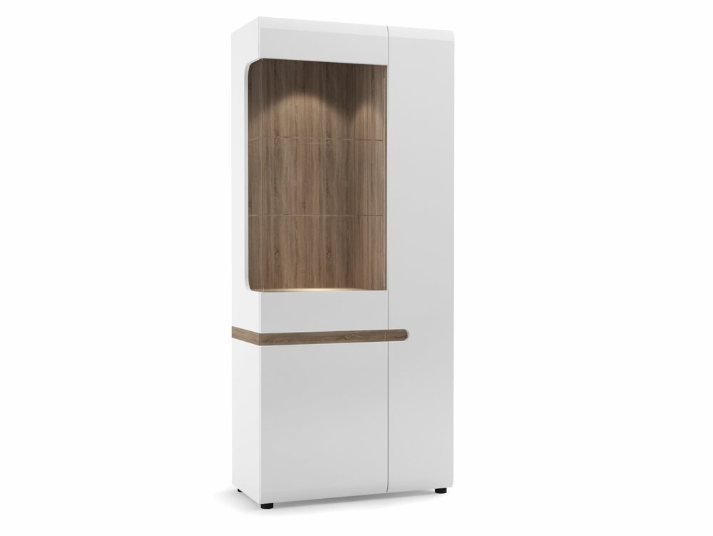 Furniture To Go Furniture To Go Chelsea White High Gloss and Truffle Oak Tall Glazed Wide Display Cabinet (RHD) (Fla