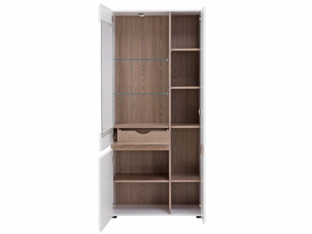Furniture To Go Furniture To Go Chelsea White High Gloss and Truffle Oak Tall Glazed Wide Display Cabinet (RHD) (Fla