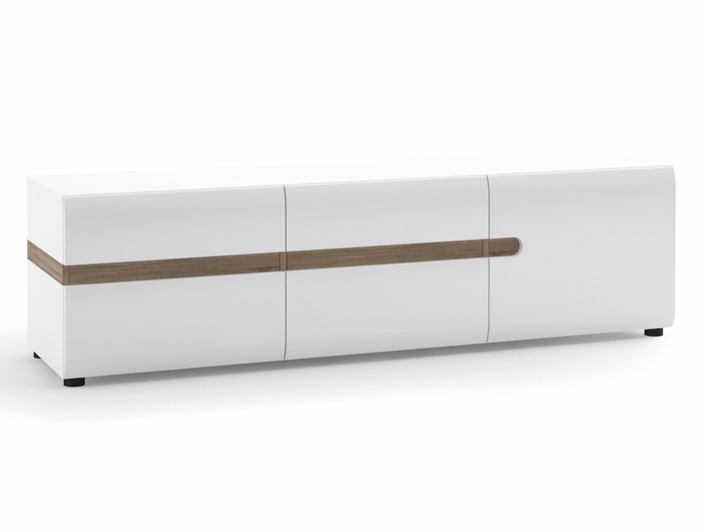Furniture To Go Furniture To Go Chelsea White High Gloss and Truffle Oak Wide 3 Door TV Cabinet (Flat Packed)