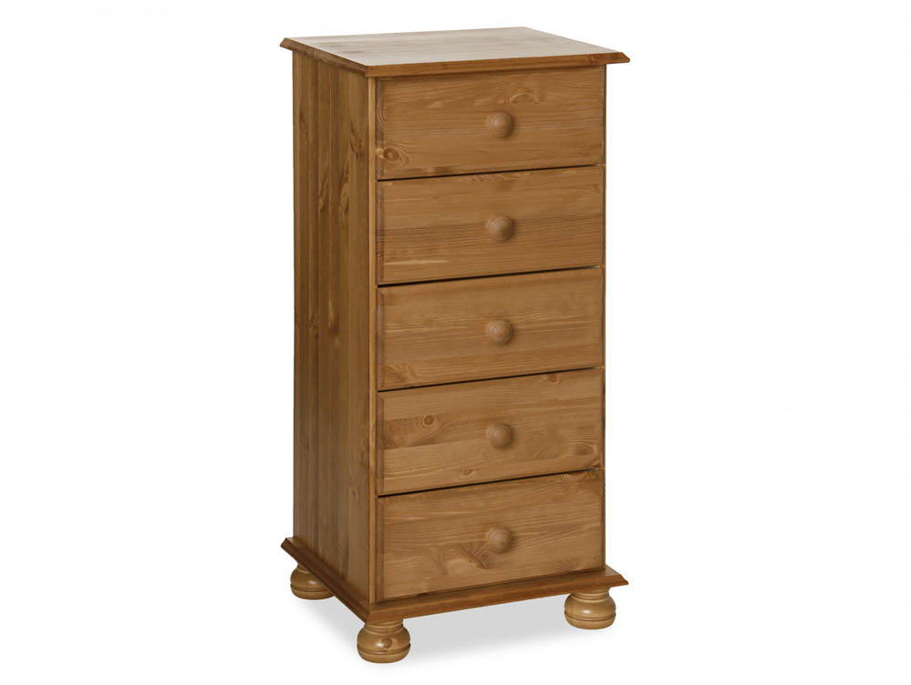 Furniture To Go Furniture To Go Copenhagen 5 Drawer Tall Narrow Pine Wooden Chest of Drawers (Flat Packed)
