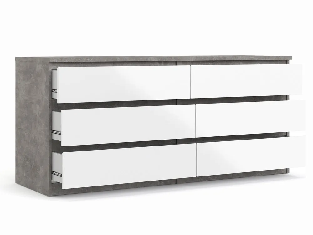 Furniture To Go Furniture To Go Naia Grey and White High Gloss 3+3 Drawer Wide Chest of Drawers