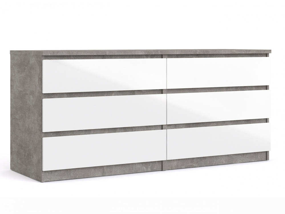 Furniture To Go Furniture To Go Naia Concrete Grey and White High Gloss 3+3 Drawer Wide Chest of Drawers (Flat Packed)