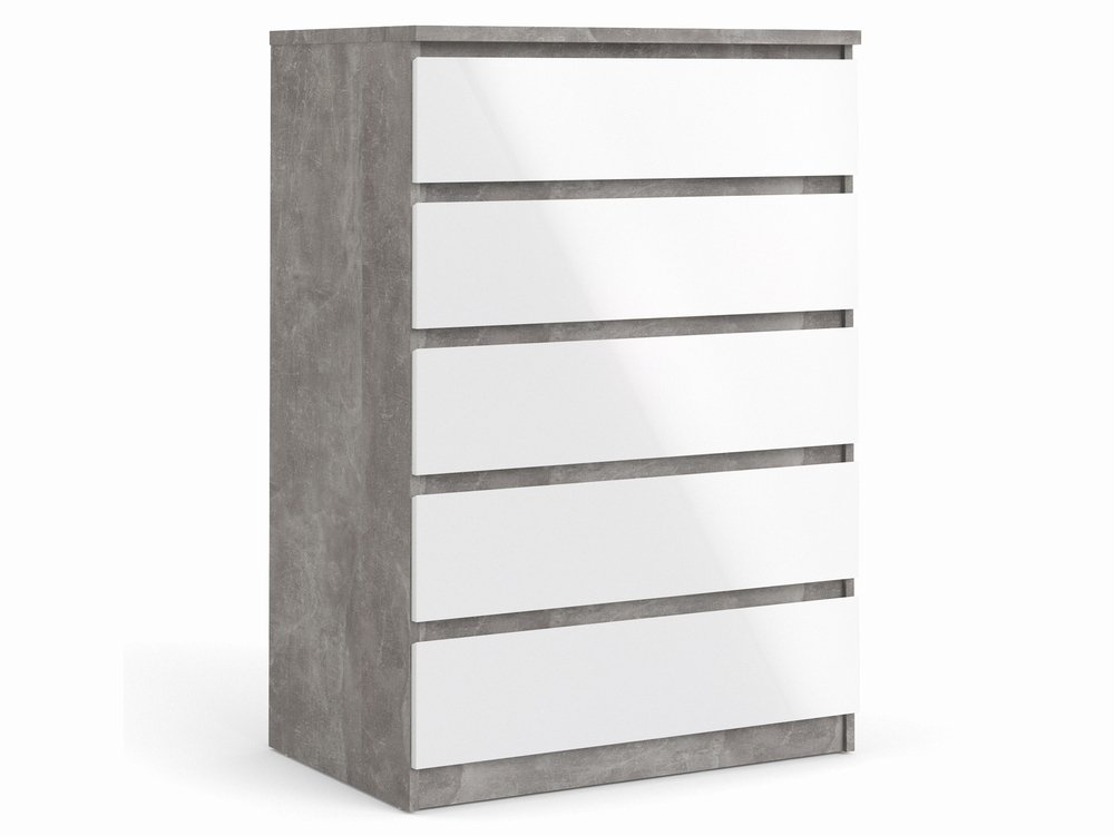 Furniture To Go Furniture To Go Naia Concrete Grey and White High Gloss 5 Drawer Chest of Drawers (Flat Packed)