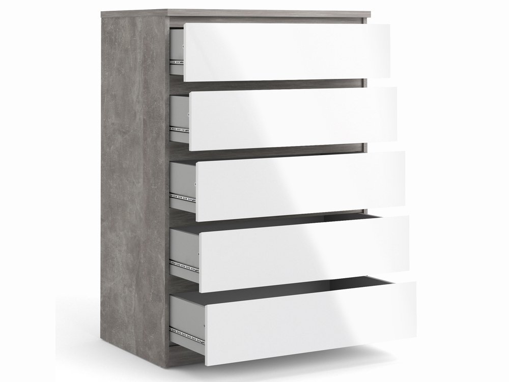 Furniture To Go Furniture To Go Naia Concrete Grey and White High Gloss 5 Drawer Chest of Drawers (Flat Packed)