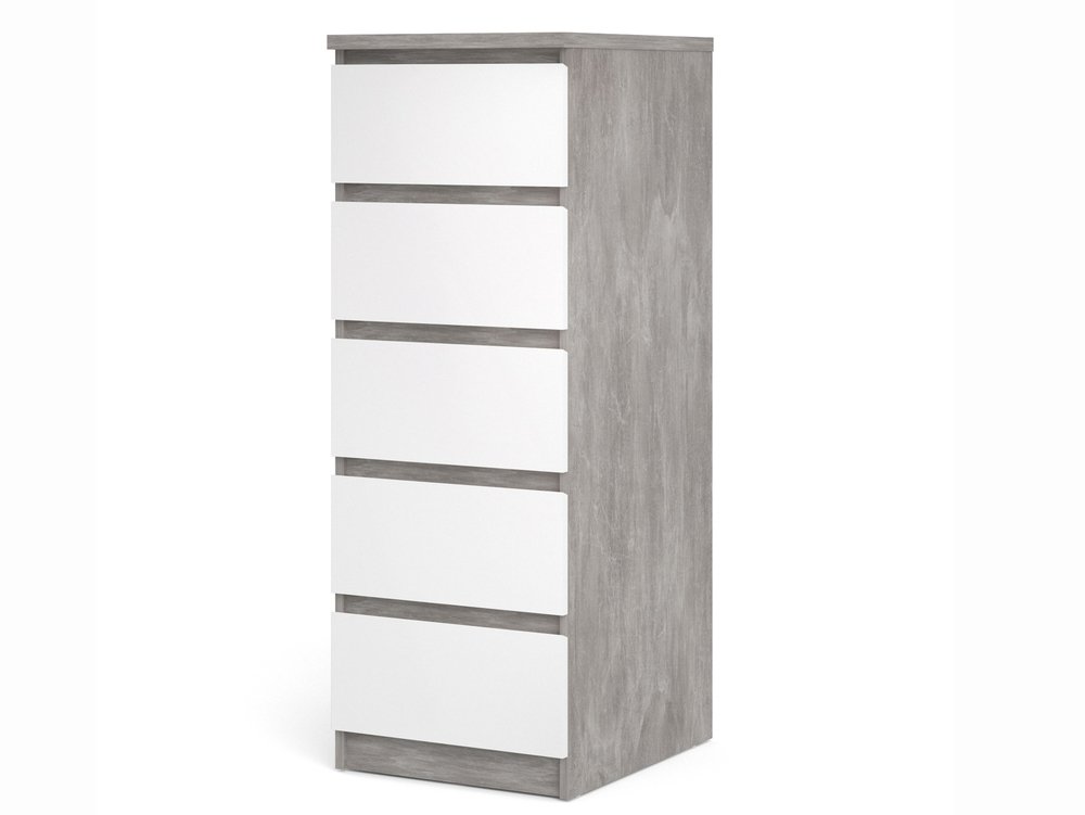Furniture To Go Furniture To Go Naia Concrete Grey and White High Gloss 5 Drawer Narrow Chest of Drawers (Flat Packe