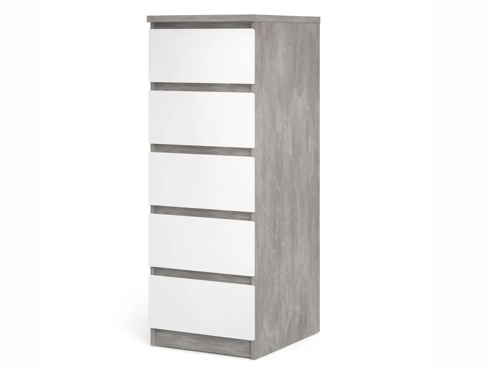 Furniture To Go Furniture To Go Naia Grey and White High Gloss 5 Drawer Narrow Chest of Drawers