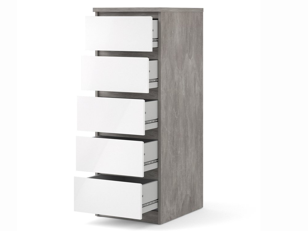 Furniture To Go Furniture To Go Naia Concrete Grey and White High Gloss 5 Drawer Narrow Chest of Drawers (Flat Packe