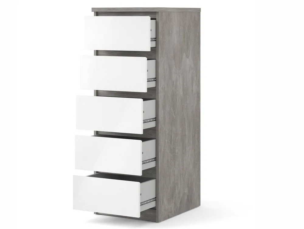 Furniture To Go Furniture To Go Naia Grey and White High Gloss 5 Drawer Narrow Chest of Drawers