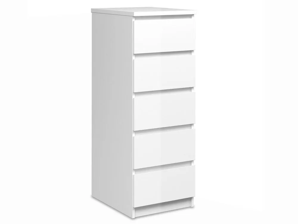 Furniture To Go Furniture To Go Naia White High Gloss 5 Drawer Narrow Chest of Drawers