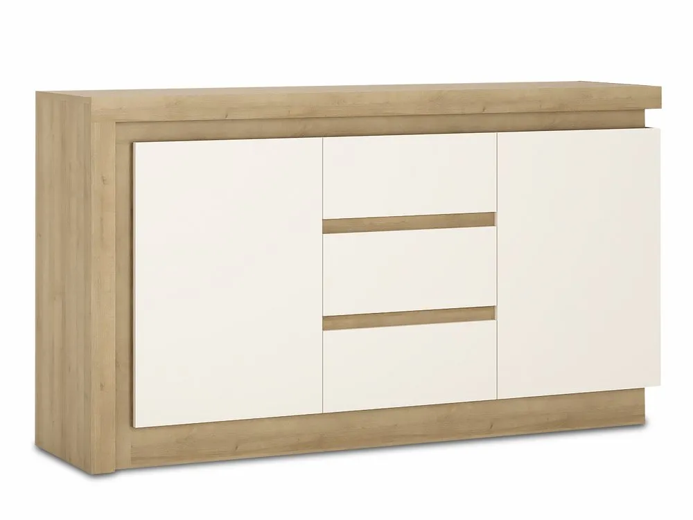 Furniture To Go Furniture To Go Lyon White High Gloss and Oak 2 Door 3 Drawer Sideboard