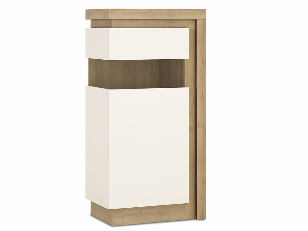 Furniture To Go Furniture To Go Lyon White High Gloss and Riviera Oak Narrow Display Cabinet (LHD) (Flat Packed)