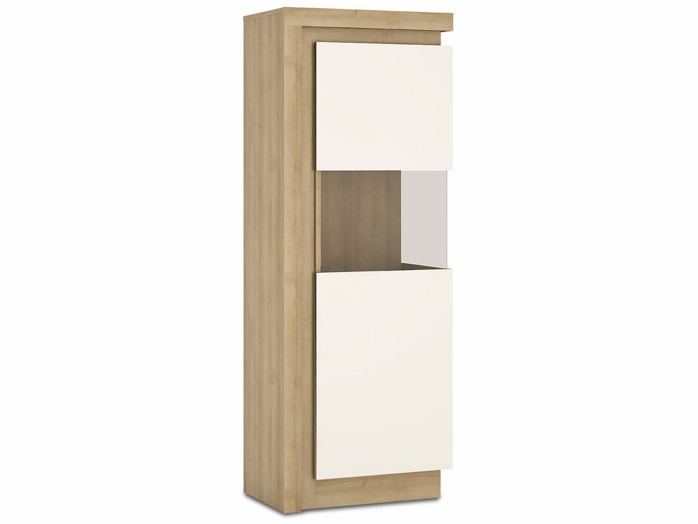 Furniture To Go Furniture To Go Lyon White High Gloss and Riviera Oak Tall Narrow Display Cabinet (RHD) (Flat Packed