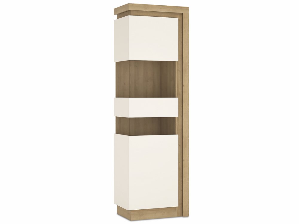 Furniture To Go Furniture To Go Lyon White High Gloss and Riviera Oak Tall Display Cabinet (LHD) (Flat Packed)