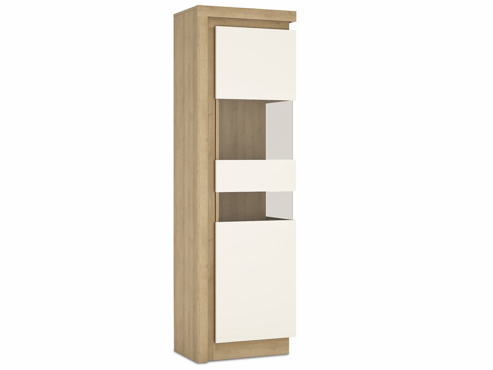 Furniture To Go Furniture To Go Lyon White High Gloss and Riviera Oak Tall Display Cabinet (RHD) (Flat Packed)