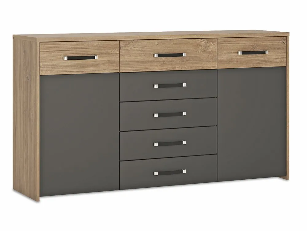 Furniture To Go Furniture To Go Monaco Oak and Black 2 Door 5 Drawer Wide Cupboard