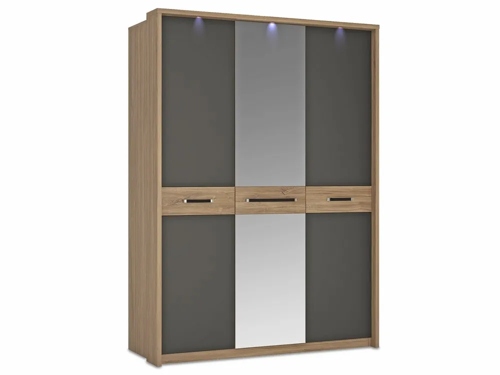 Furniture To Go Furniture To Go Monaco Oak and Black 3 Door Mirrored Triple Wardrobe