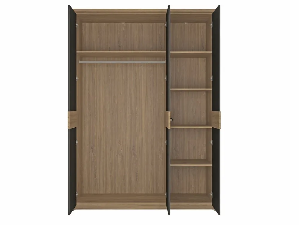 Furniture To Go Furniture To Go Monaco Oak and Black 3 Door Mirrored Triple Wardrobe