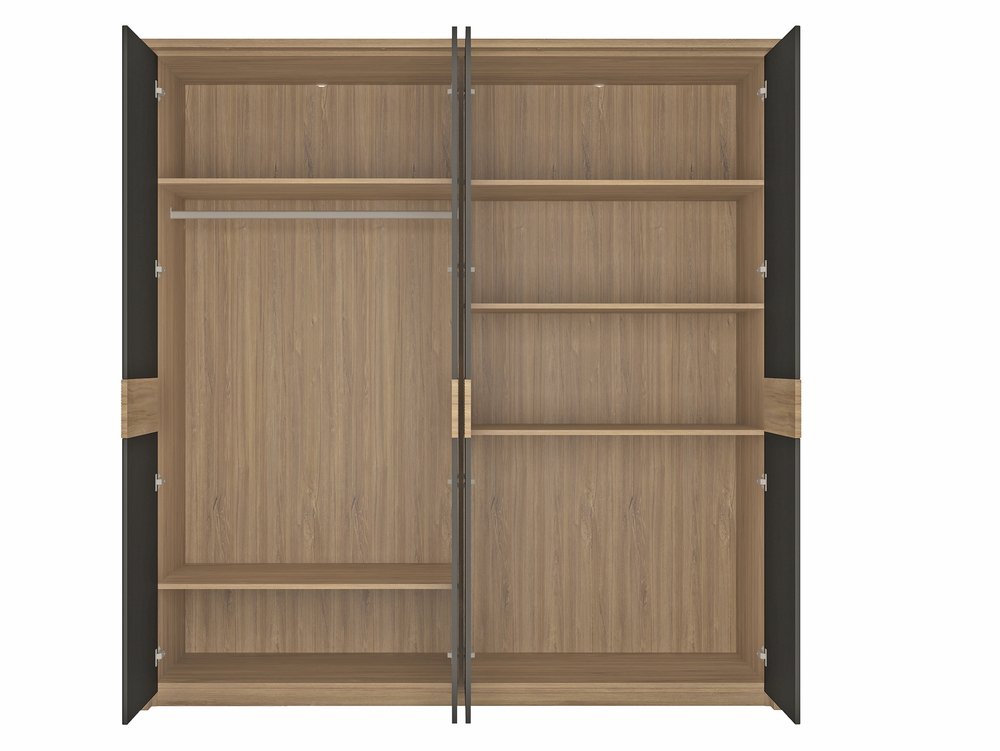 Furniture To Go Furniture To Go Monaco Stirling Oak and Black 4 Door Mirrored Large Wardrobe (Flat Packed)