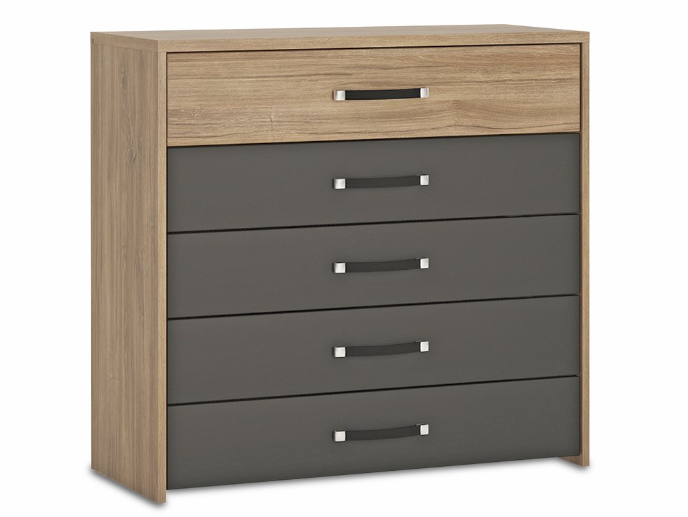 Furniture To Go Furniture To Go Monaco Stirling Oak and Black 5 Drawer Chest of Drawers (Flat Packed)