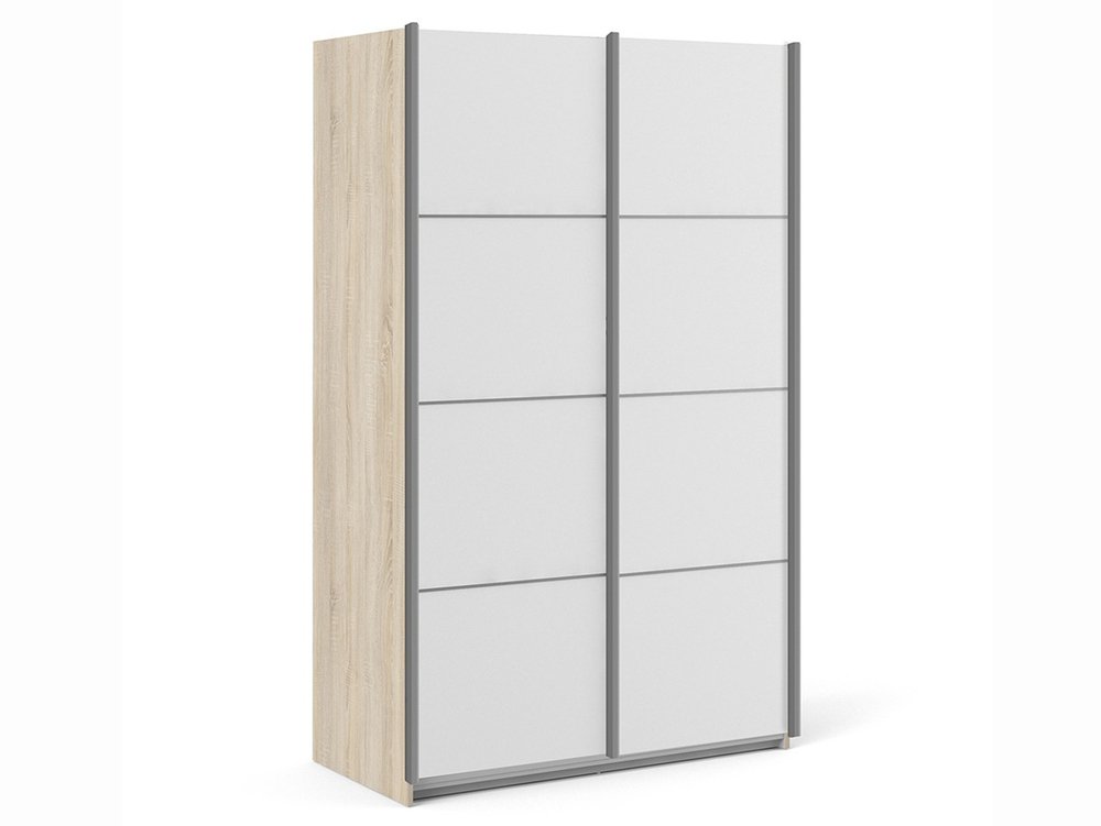Furniture To Go Furniture To Go Verona White and Oak Sliding Door Double Wardrobe (Flat Packed)