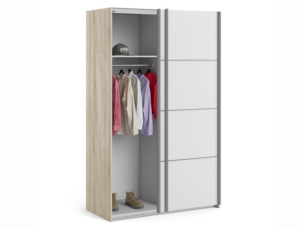 Furniture To Go Furniture To Go Verona White and Oak Sliding Door Double Wardrobe (Flat Packed)