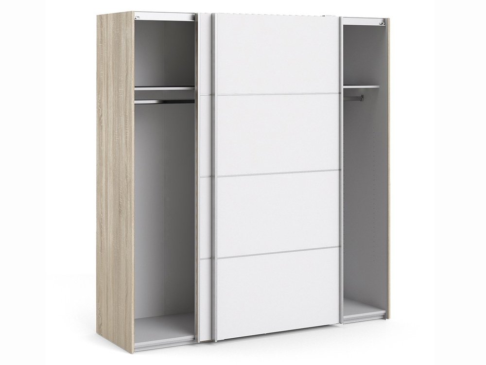 Furniture To Go Furniture To Go Verona White and Oak Sliding Door Large Double Wardrobe (Flat Packed)