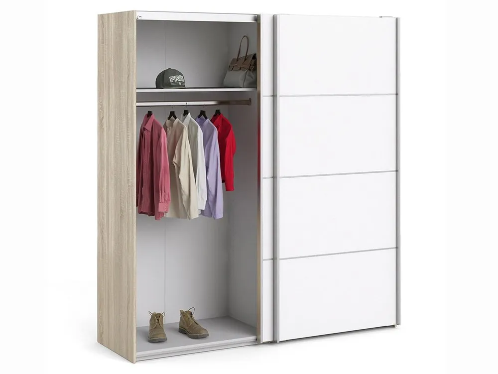 Furniture To Go Furniture To Go Verona White and Oak Sliding Door Large Double Wardrobe