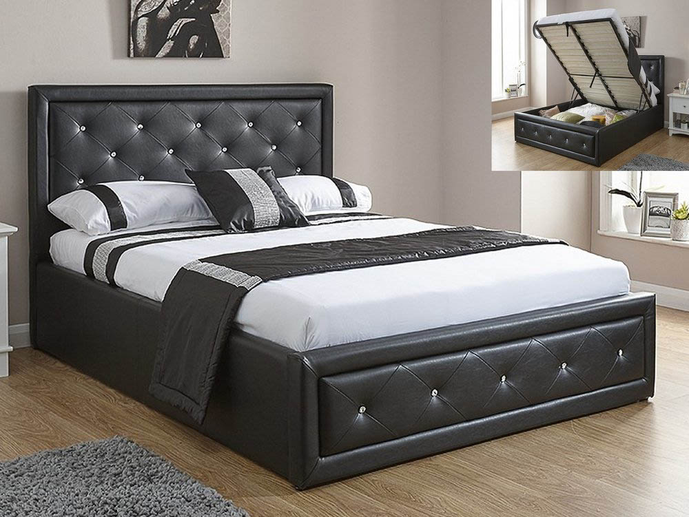 GFW GFW Hollywood 4ft6 Double Black Upholstered Faux Leather Ottoman Bed Frame