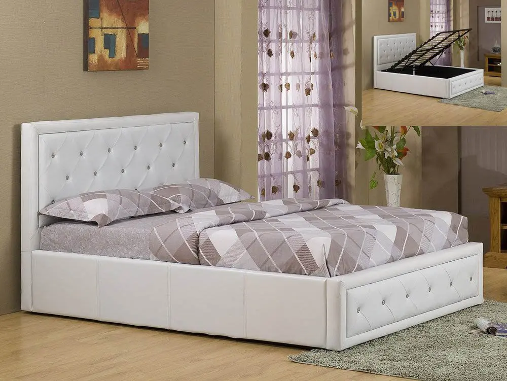 GFW GFW Hollywood 4ft6 Double White Faux Leather Ottoman Bed Frame