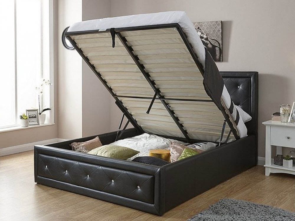 GFW GFW Hollywood 5ft King Size Black Upholstered Faux Leather Ottoman Bed Frame