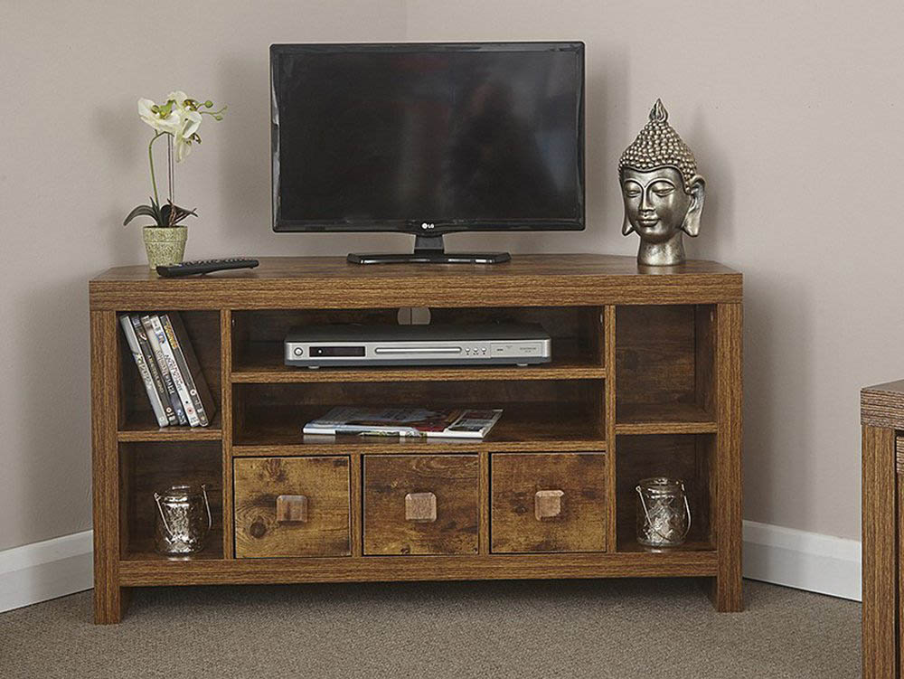 GFW GFW Jakarta Mango Wood Effect Corner 3 Drawer TV Cabinet (Flat Packed)