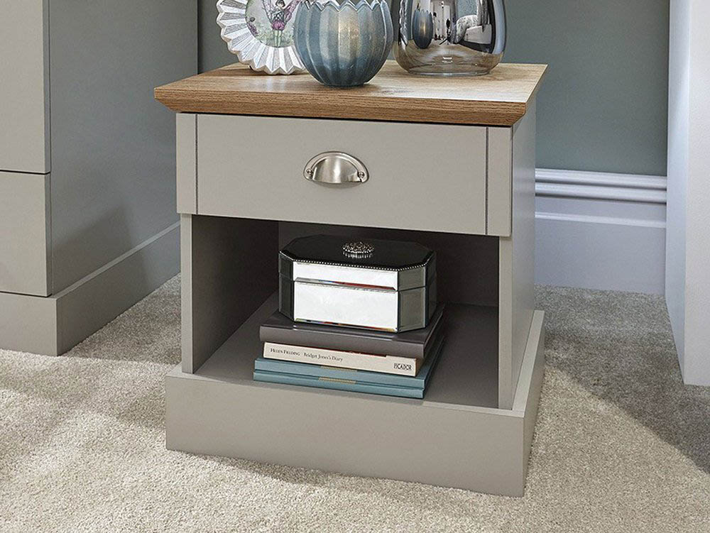 GFW GFW Kendal Light Grey and Oak 1 Drawer Bedside Cabinet (Flat Packed)