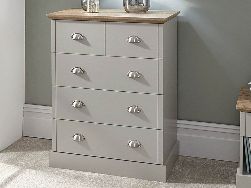 GFW GFW Kendal Light Grey and Oak 2+3 Drawer Chest of Drawers (Flat Packed)