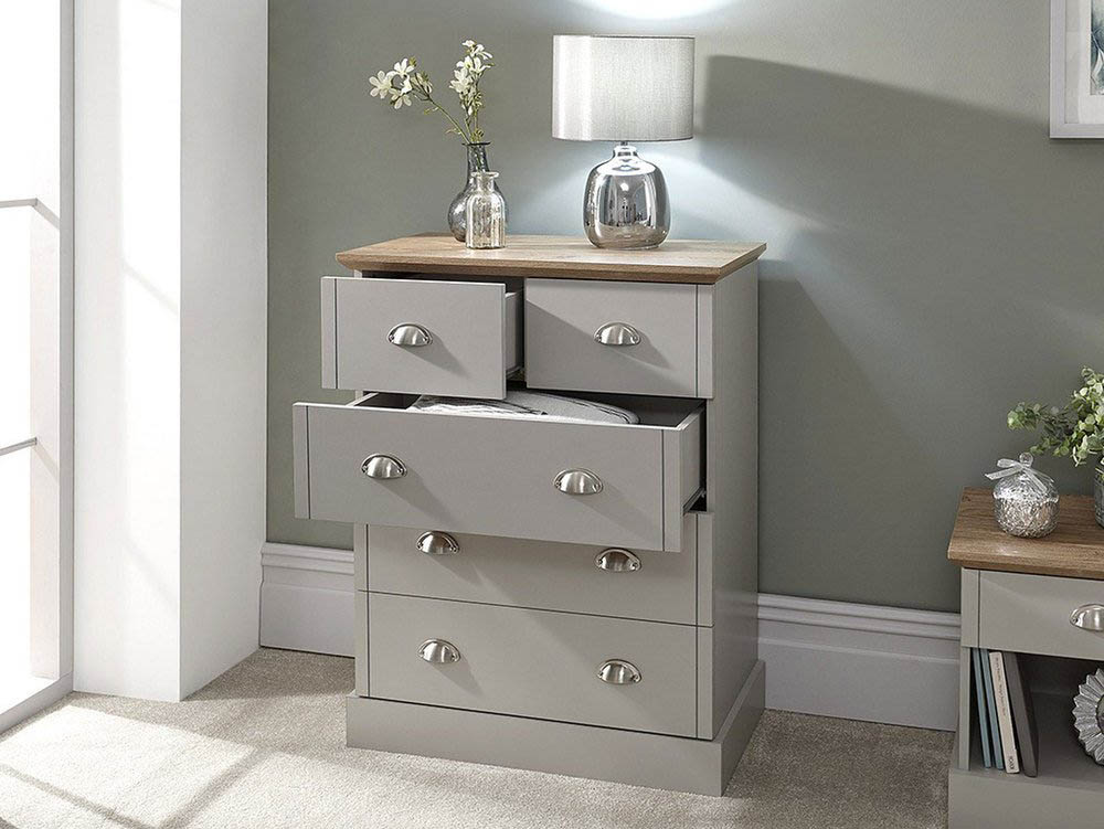 GFW GFW Kendal Light Grey and Oak 2+3 Drawer Chest of Drawers (Flat Packed)