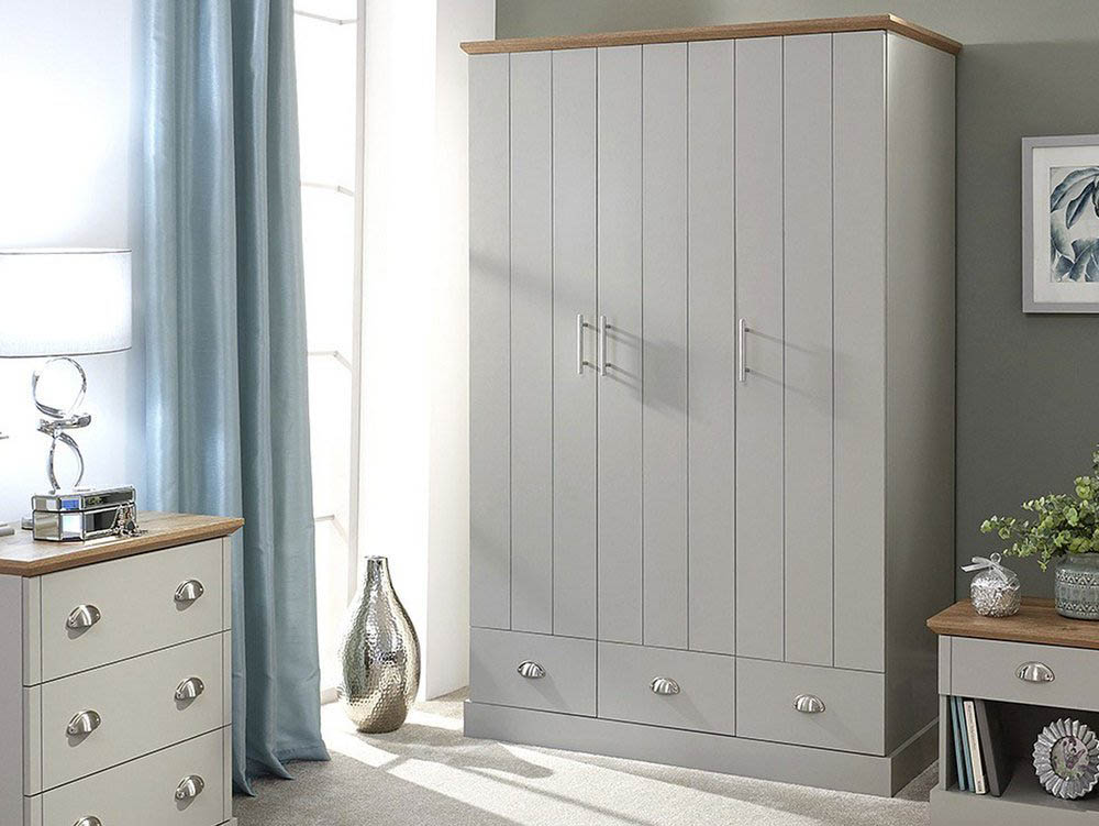GFW GFW Kendal Light Grey and Oak 3 Door 3 Drawer Wardrobe (Flat Packed)