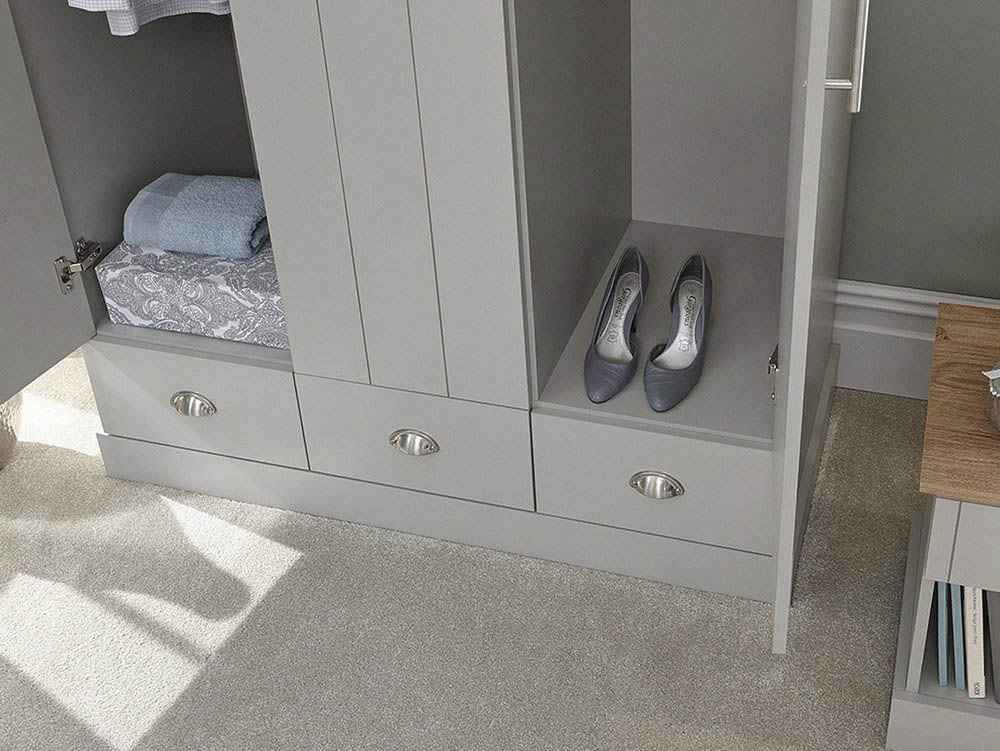 GFW GFW Kendal Light Grey and Oak 3 Door 3 Drawer Wardrobe (Flat Packed)