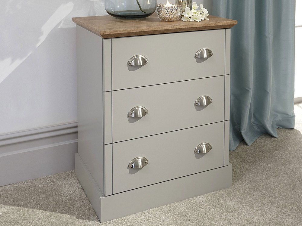 GFW GFW Kendal Light Grey and Oak 3 Drawer Chest of Drawers (Flat Packed)