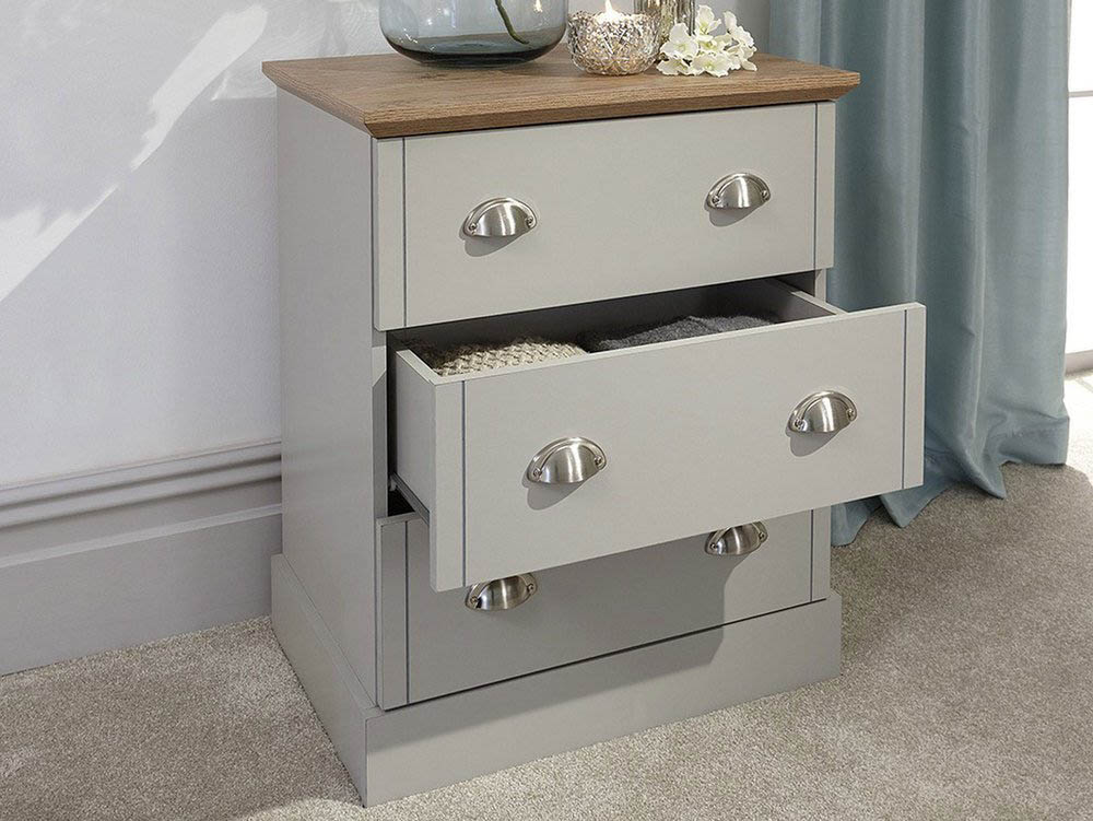 GFW GFW Kendal Light Grey and Oak 3 Drawer Chest of Drawers (Flat Packed)