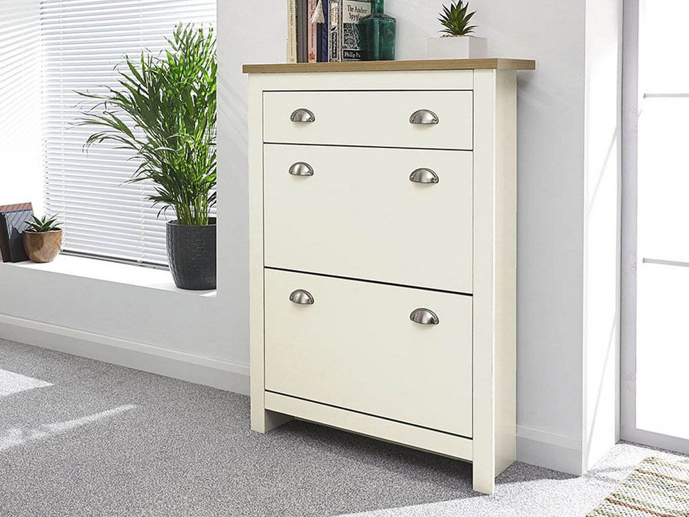 GFW GFW Lancaster Cream and Oak 2 Door 1 Drawer Shoe Cabinet (Flat Packed)