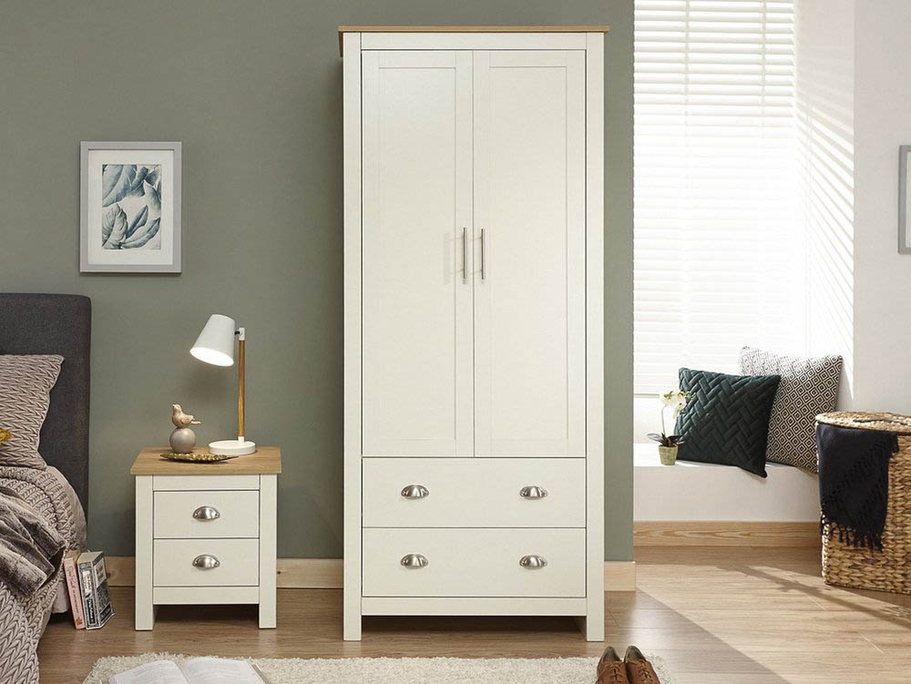 GFW GFW Lancaster Cream and Oak 2 Door 2 Drawer Wardrobe (Flat Packed)