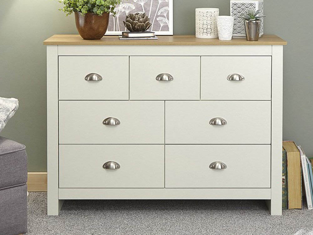 GFW GFW Lancaster Cream and Oak 7 Drawer Merchant Chest of Drawers (Flat Packed)
