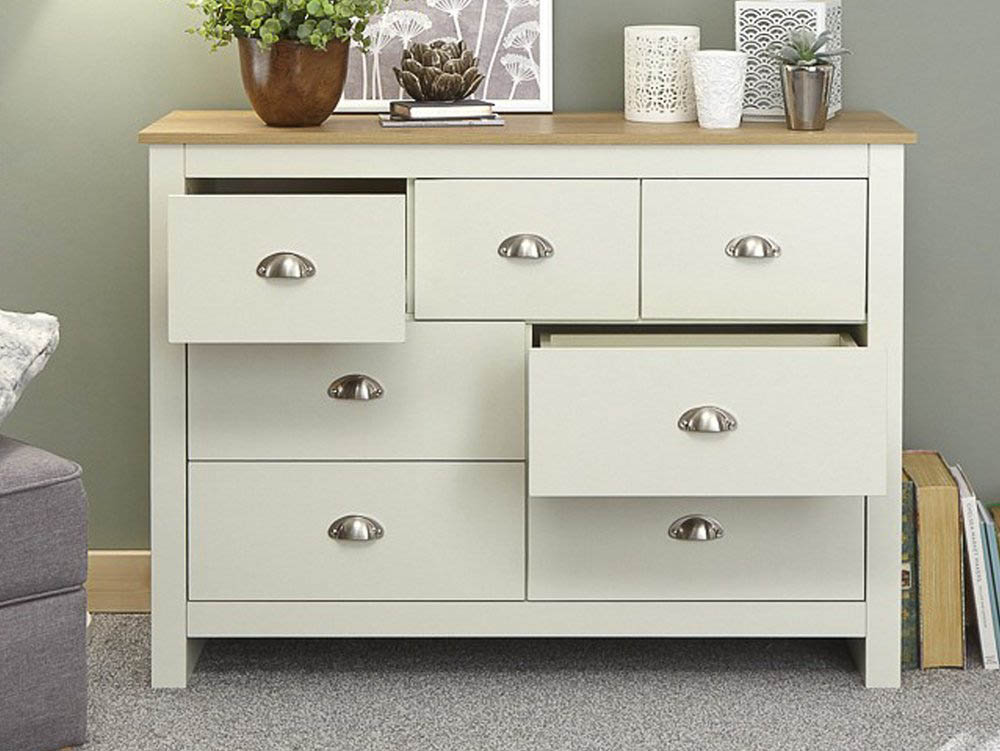 GFW GFW Lancaster Cream and Oak 7 Drawer Merchant Chest of Drawers (Flat Packed)