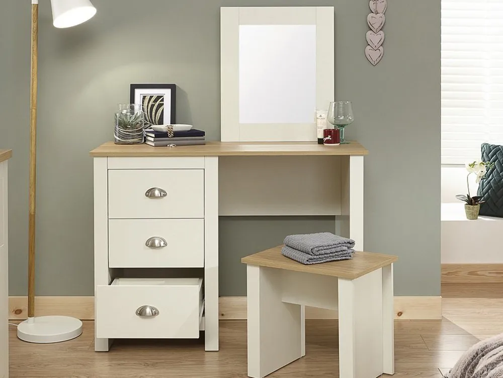 GFW GFW Lancaster Cream and Oak Dressing Table and Stool (Flat Packed)