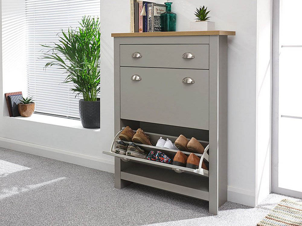 GFW GFW Lancaster Grey and Oak 2 Door 1 Drawer Shoe Cabinet (Flat Packed)