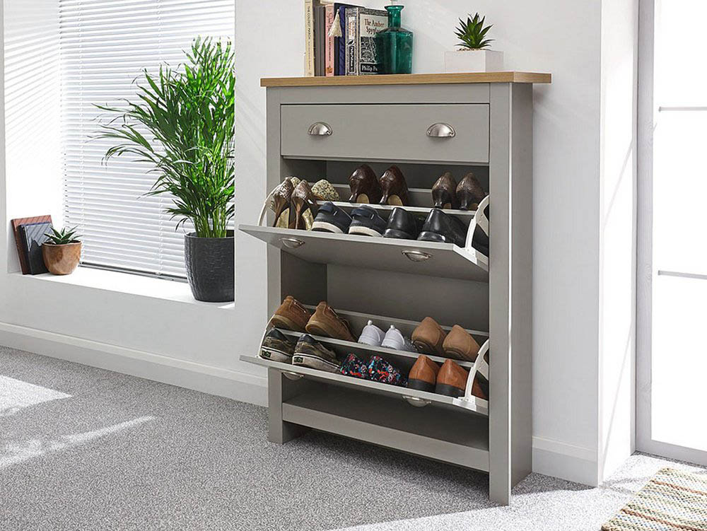 GFW GFW Lancaster Grey and Oak 2 Door 1 Drawer Shoe Cabinet (Flat Packed)