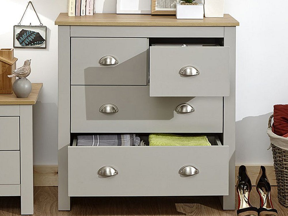 GFW GFW Lancaster Grey and Oak 2+2 Drawer Chest of Drawers (Flat Packed)
