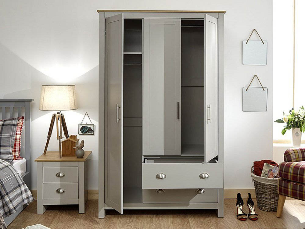 GFW GFW Lancaster Grey and Oak 3 Door 2 Drawer Wardrobe (Flat Packed)