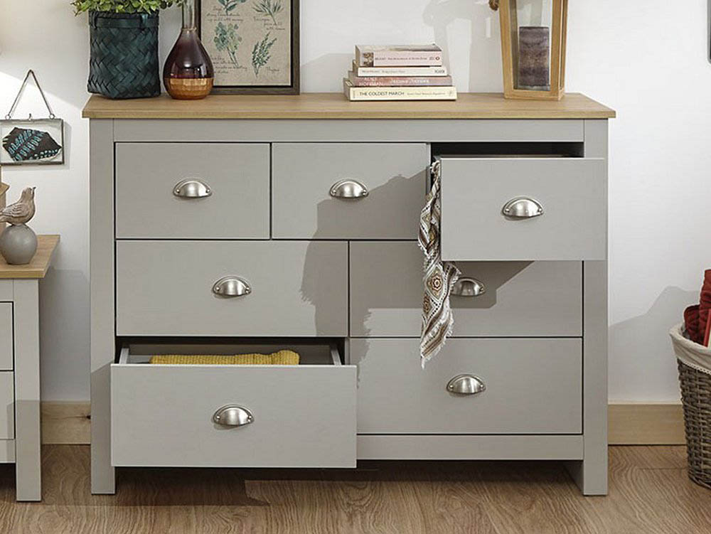 GFW GFW Lancaster Grey and Oak 7 Drawer Merchant Chest of Drawers (Flat Packed)